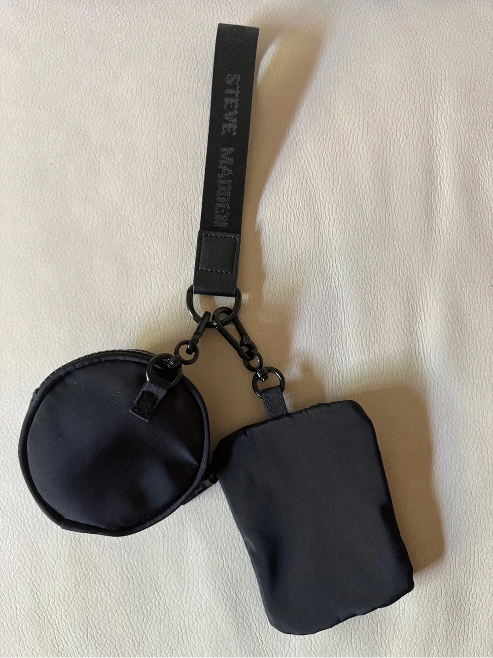 Steve Madden Black Dual Pouch Wristlet with Clips NEW
